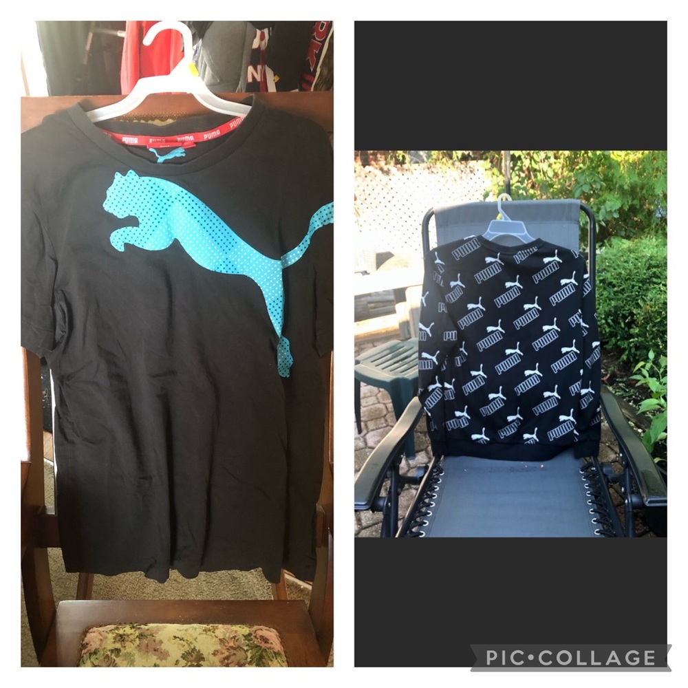 Sm. Unisex Cool Black & White Puma Sweater & Med. Puma T. Very sharp looking.